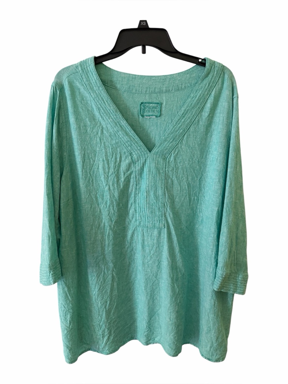 Sigrid Olsen Soft Turquoise V-Neck Linen Popover Tunic with side buttons